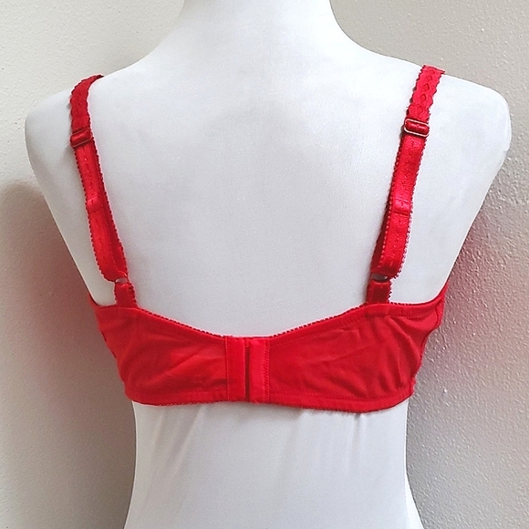 Bra & Panty Set Sizes 38DD/1x Red Lace By Felina Lingerie & Donna Loren - Picture 11 of 16